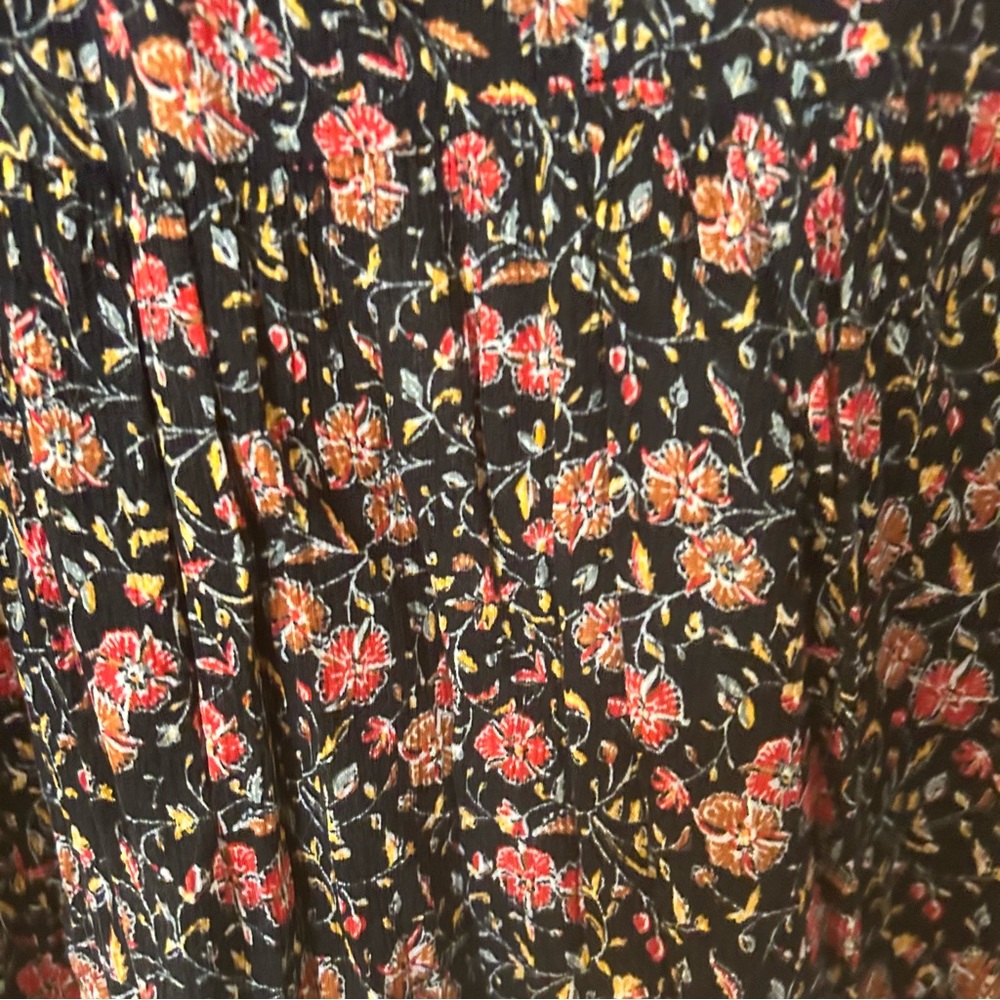 Old Navy-Black Floral‎ Blouse-Tassel Tie Neck-Sz XXL-Peasant-Boho-Cottagecore - Picture 2 of 11